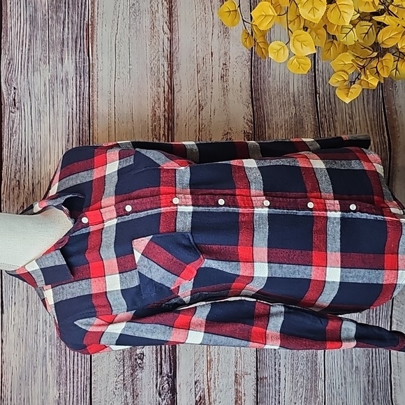 MERONA RED & BLACK PLAID  LONG SLEEVE BUTTON-UP SHIRT - Picture 1 of 14